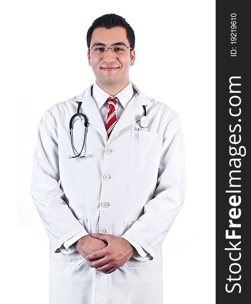Portrait of a handsome doctor,isolated on white background