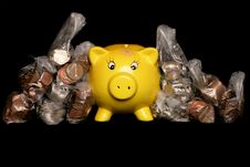 Yellow Piggybank With Sterling Money Royalty Free Stock Photos