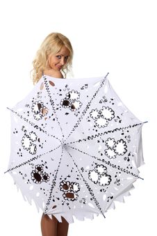 Woman With A Leaky Umbrella Stock Photography