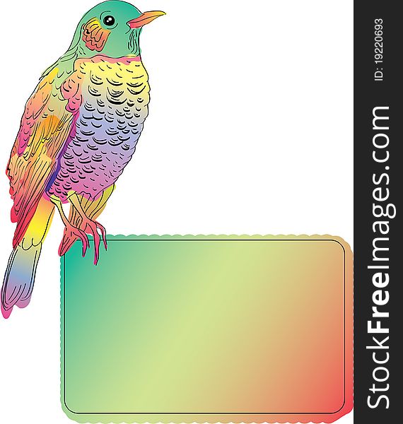 Bright bird with blank banner