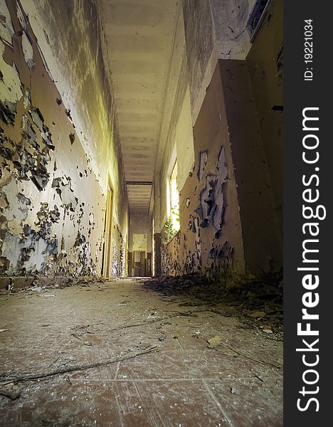 A corridor of abandoned military barracks. A corridor of abandoned military barracks