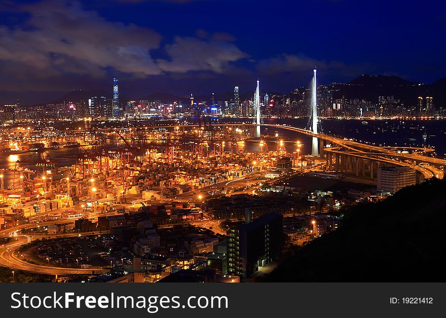 Evening scene in Hong Kong Container Terminal