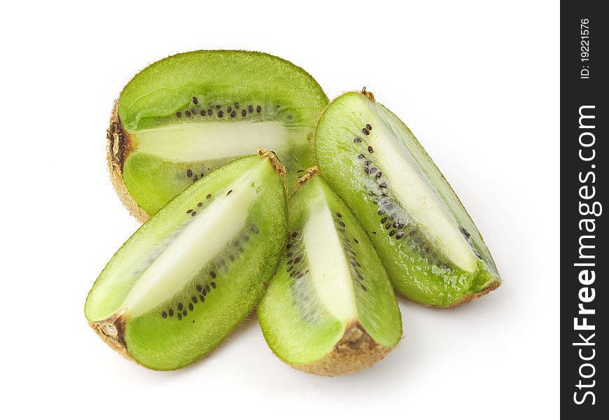 Cut fresh kiwi fruits isolated on white background