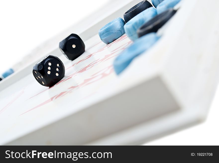 Backgammon game and dice isolated on a white background