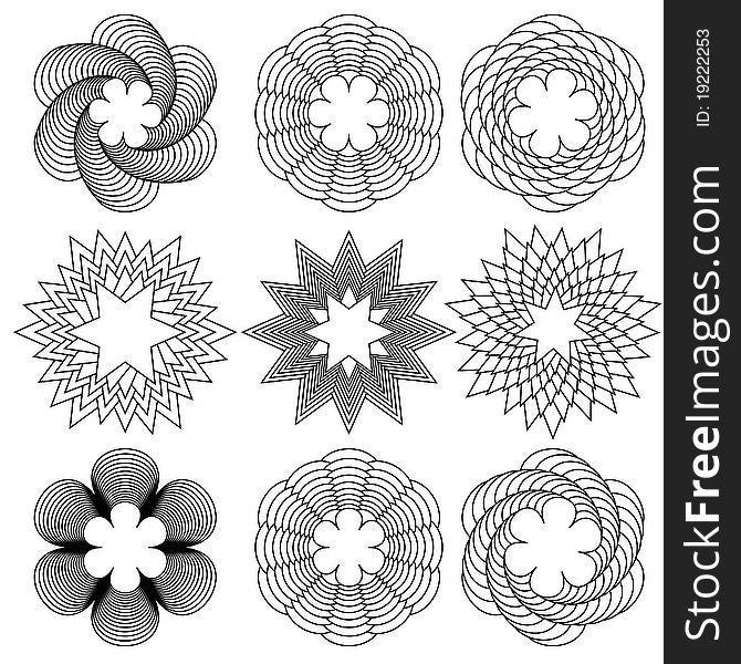 Set of a nine black spirals pattern