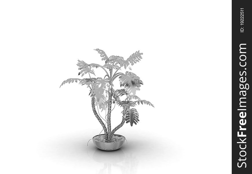 Plant with metallic texture on a white background. Plant with metallic texture on a white background