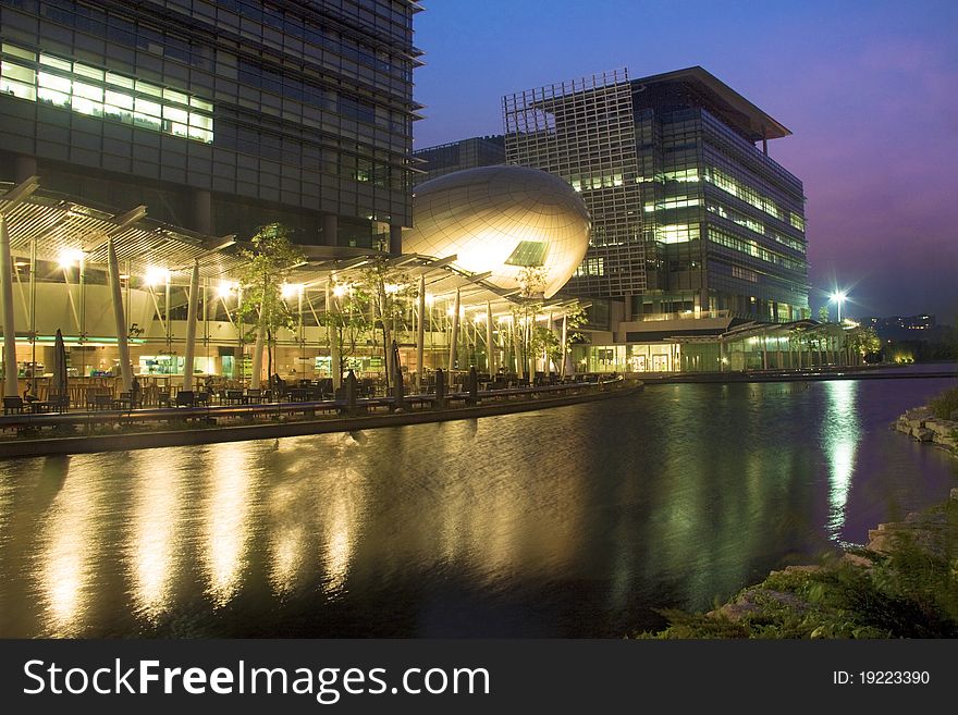 View of Hong Kong Science and Technology Park at night.