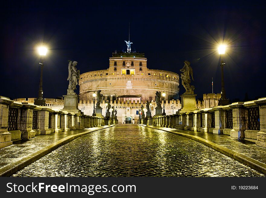 View of the Sant'Angelo Castle by night. View of the Sant'Angelo Castle by night