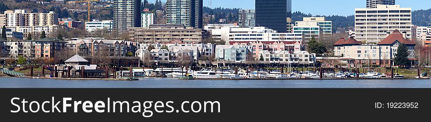 The waterfront marina panorama, Portland Oregon.