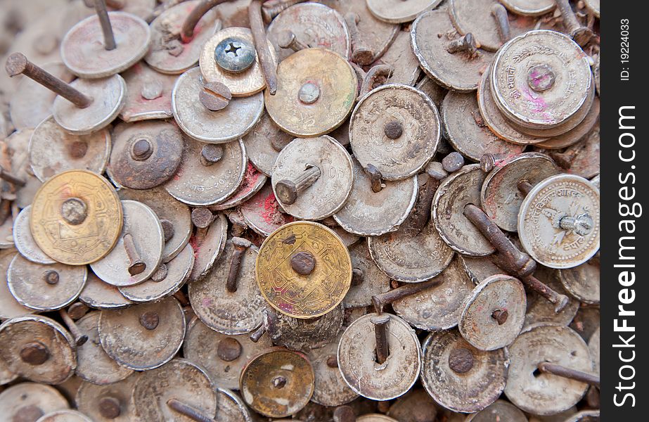 Nepalese shrine for tooth ache in Bangemudha area. The coins are offerings to the toothache god.