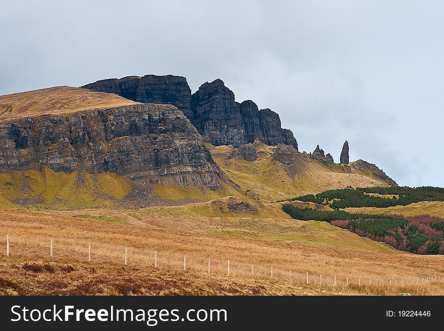 Beautiful rock formations including the Old Man of Storr on the Isle of Skye