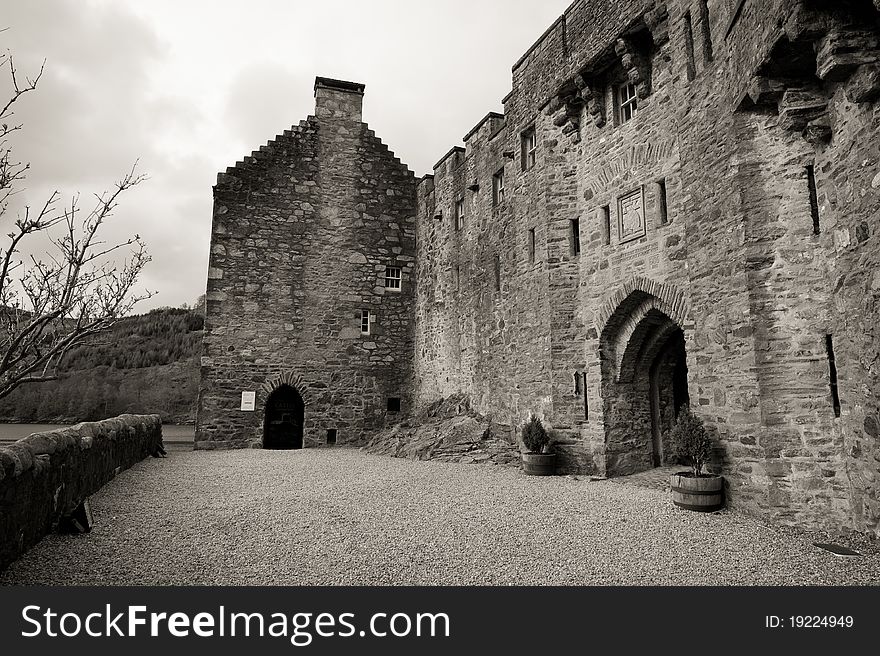 A stone entrance to a castle. A stone entrance to a castle