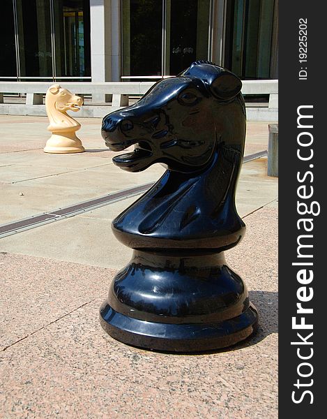 Black and white knights at the court yard of the Philadelphia municipal building. Black and white knights at the court yard of the Philadelphia municipal building.