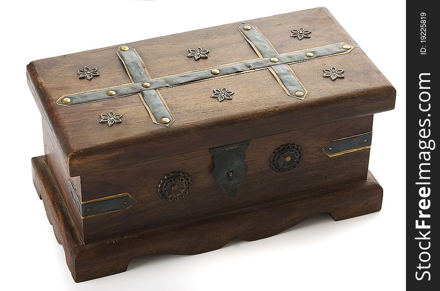 Isolated wooden chest on the white