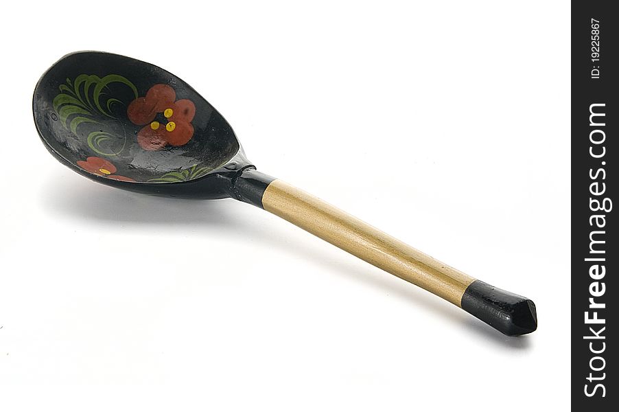 Russia decorated wooden spoon on the white