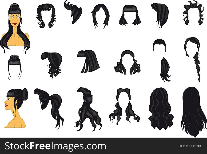 Women's hairstyles  template and portrait silhouettes