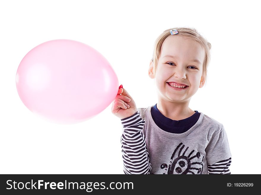 Smiling girl with baloon isolated on white. Smiling girl with baloon isolated on white