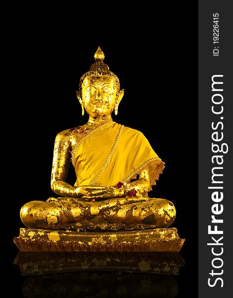 Gold buddha statues on background