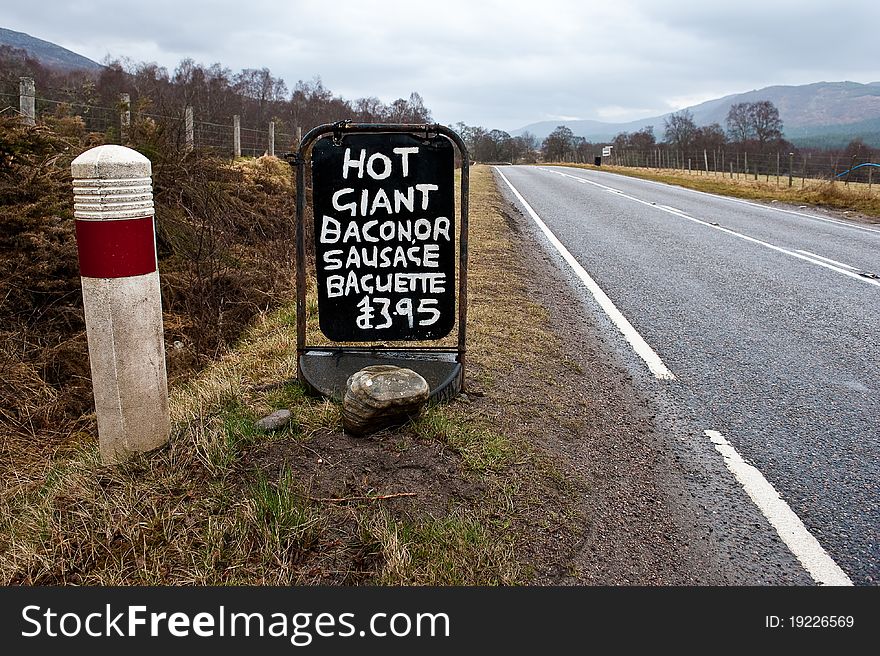 A sign for a cafe breakfast in rural Scotland. A sign for a cafe breakfast in rural Scotland