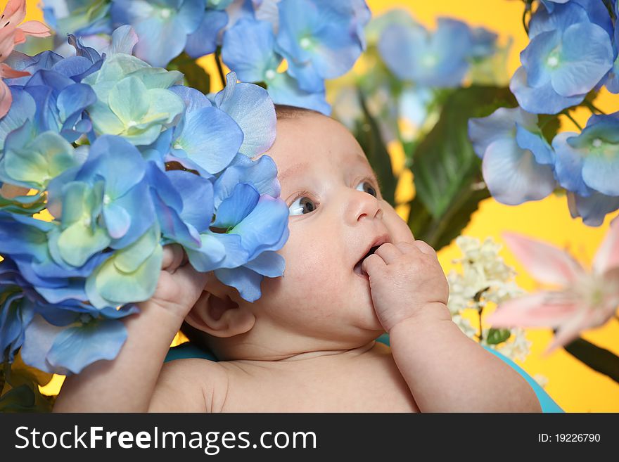 Little girl and flowers