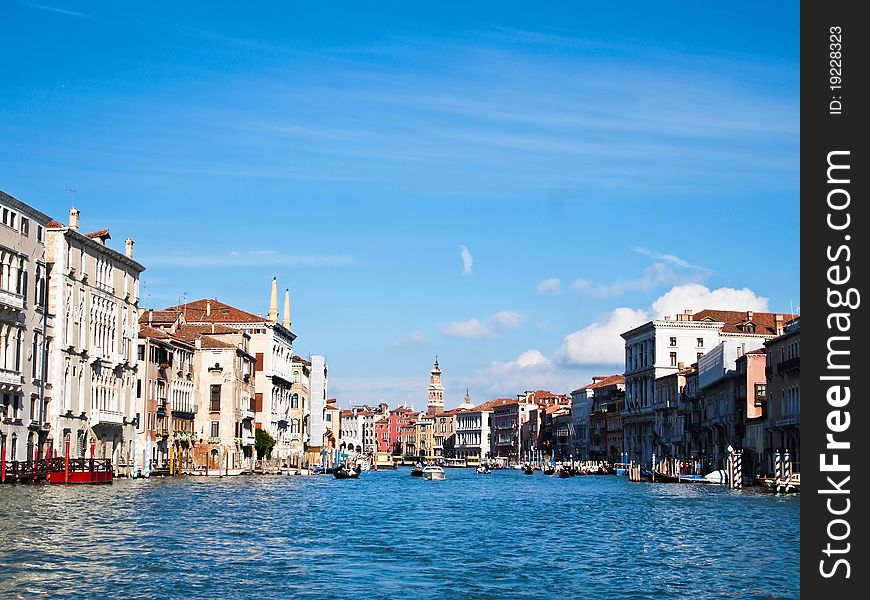 City of love , Venice's Grand Canal with Blue sky at Venice in Italy , Europe. City of love , Venice's Grand Canal with Blue sky at Venice in Italy , Europe
