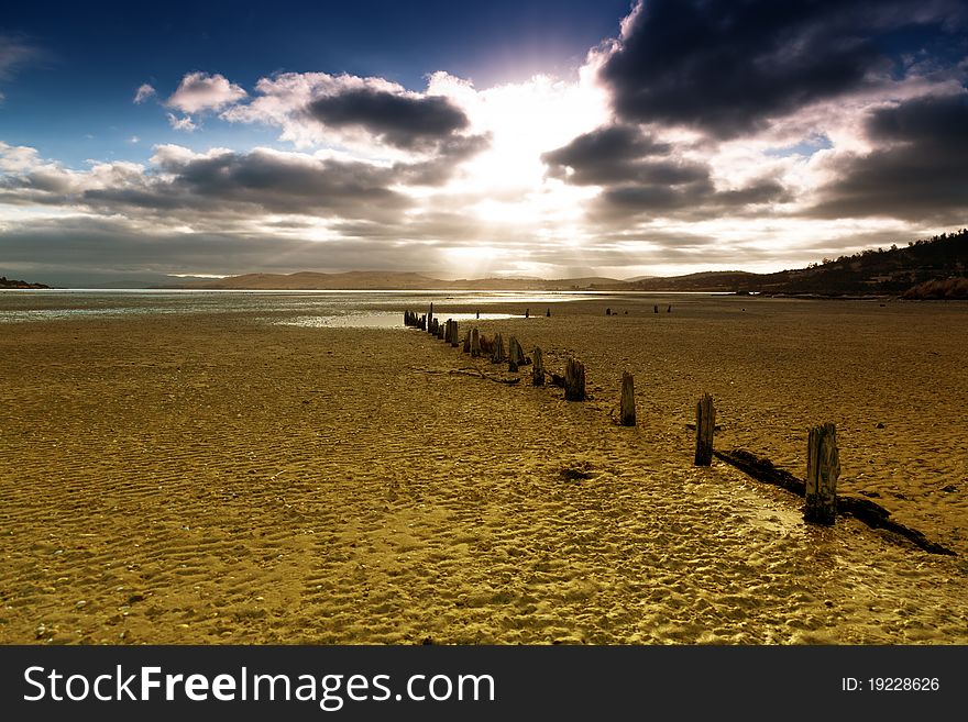 An evening sunset on the beach at Lauderdale, Tasmania.