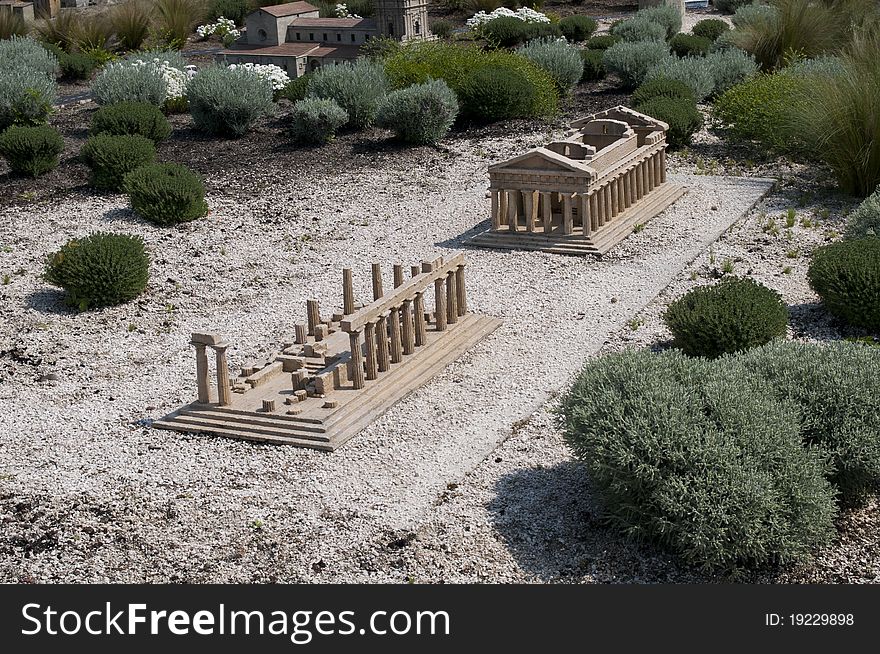 Miniature reconstruction of a temple. Miniature reconstruction of a temple.