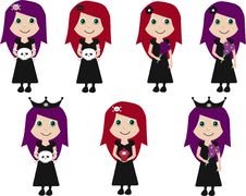 Collection Of Cute Goth Girls Royalty Free Stock Photography
