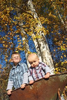 Boys In Wheelbarrow Stock Photography