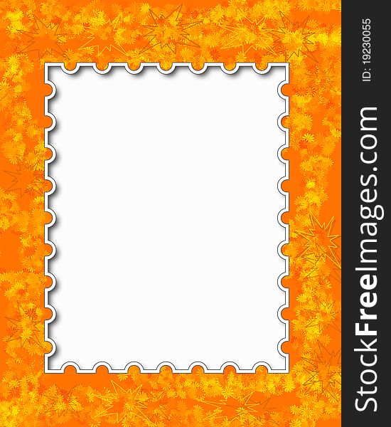 Scrapbook frame bright orange flower on white illustration. Scrapbook frame bright orange flower on white illustration
