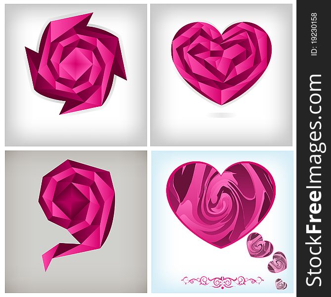 Origami concept, love theme background set