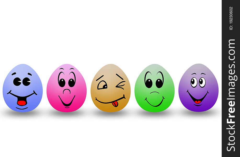 Five colour easter's eggs with smile faces