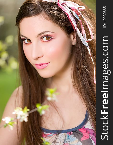 Outdoor portrait of the young beautiful girl. Outdoor portrait of the young beautiful girl