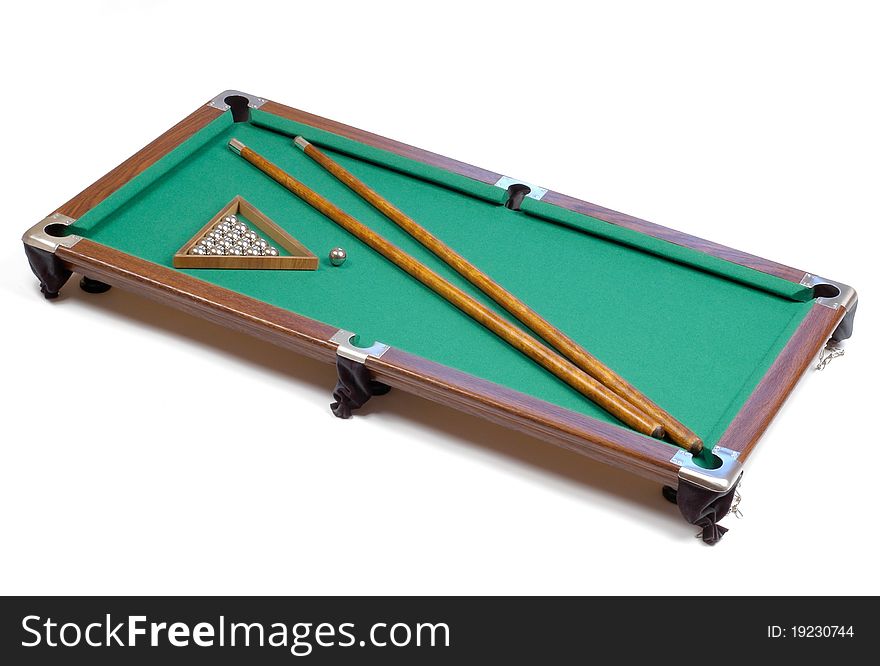 Pool-table with supplies isolated on white