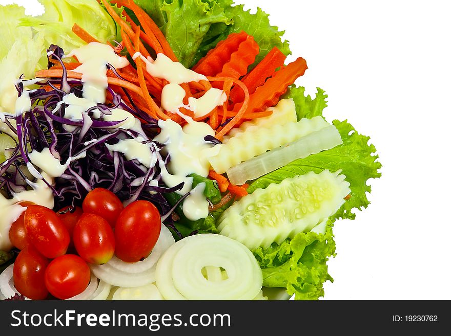 Mix vegetable salad on white background. Mix vegetable salad on white background