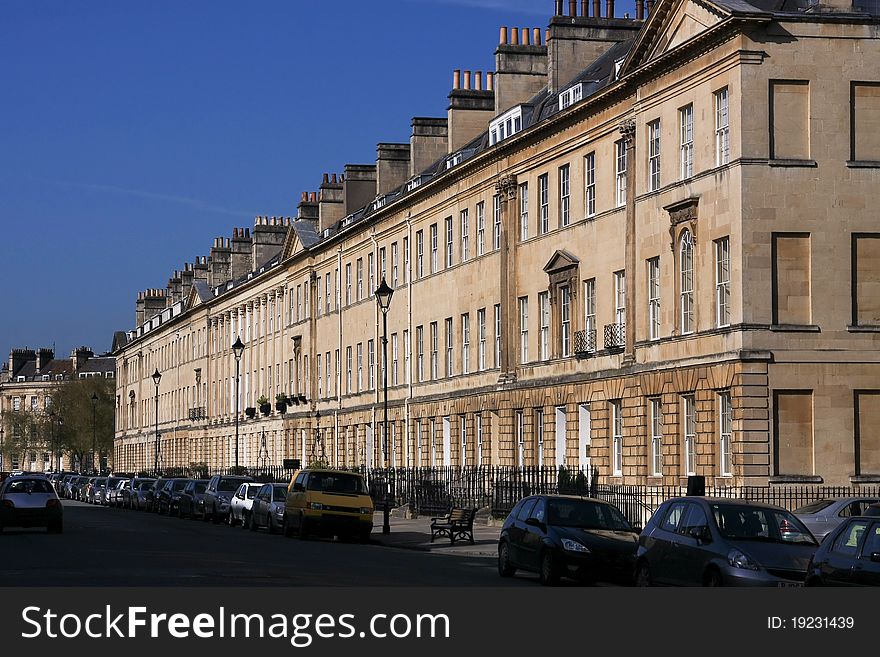 Row of large old buildings in Bath, England. Row of large old buildings in Bath, England.