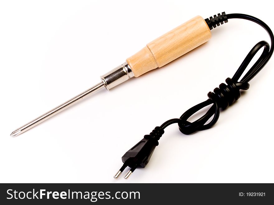 Screwdriver with connected electrical wire. Screwdriver with connected electrical wire