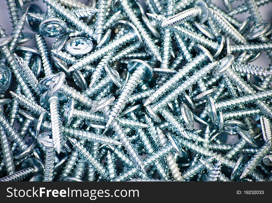 Collection of metal shiny screws. Collection of metal shiny screws