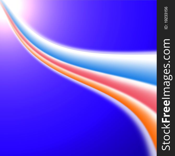 Background illustration - a wave from three colour beams  from the sun. Background illustration - a wave from three colour beams  from the sun