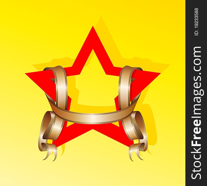red Star and gold ribbon on a yellow background. red Star and gold ribbon on a yellow background