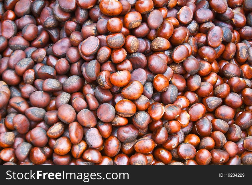 Pile of chestnuts . overhead shot, useful for backgrounds