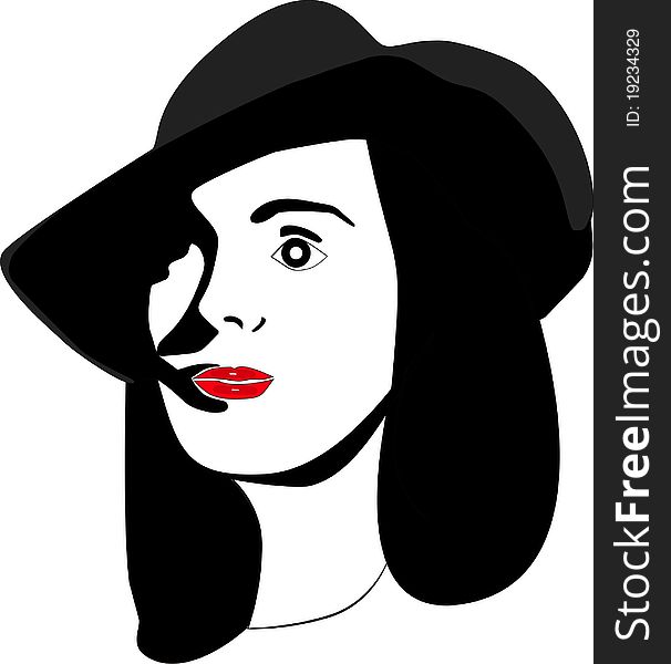 A silhouette of a women in her hat with red lipstick. A silhouette of a women in her hat with red lipstick