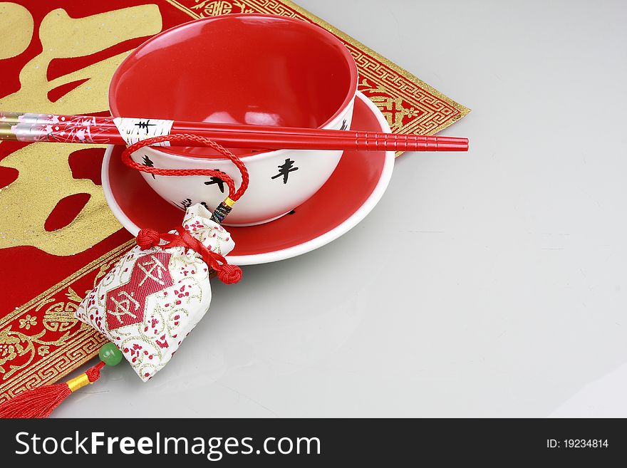 Red Bowl,chopsticks And China New Yeah Wish