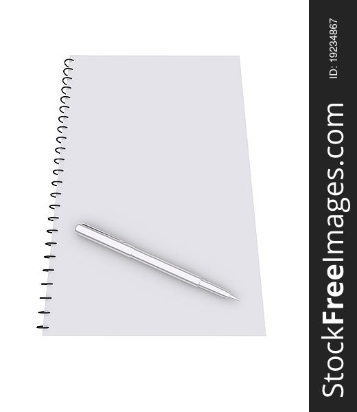 Isolated blank notebook and a pen. Isolated blank notebook and a pen