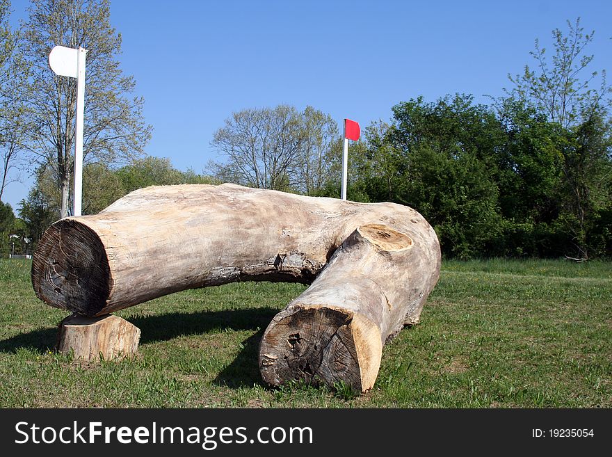 Obstacle to race horses on a green area.