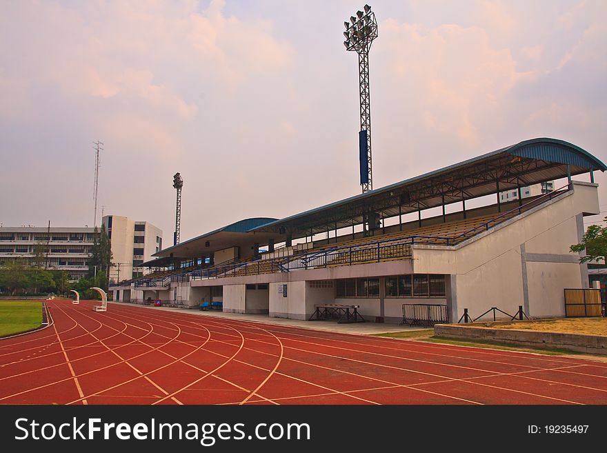 Run track with amphitheater in useful sports stadium. Run track with amphitheater in useful sports stadium