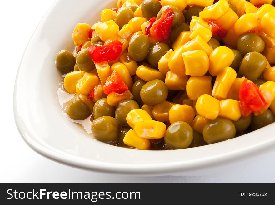 Salad made of corn, pepper and peas