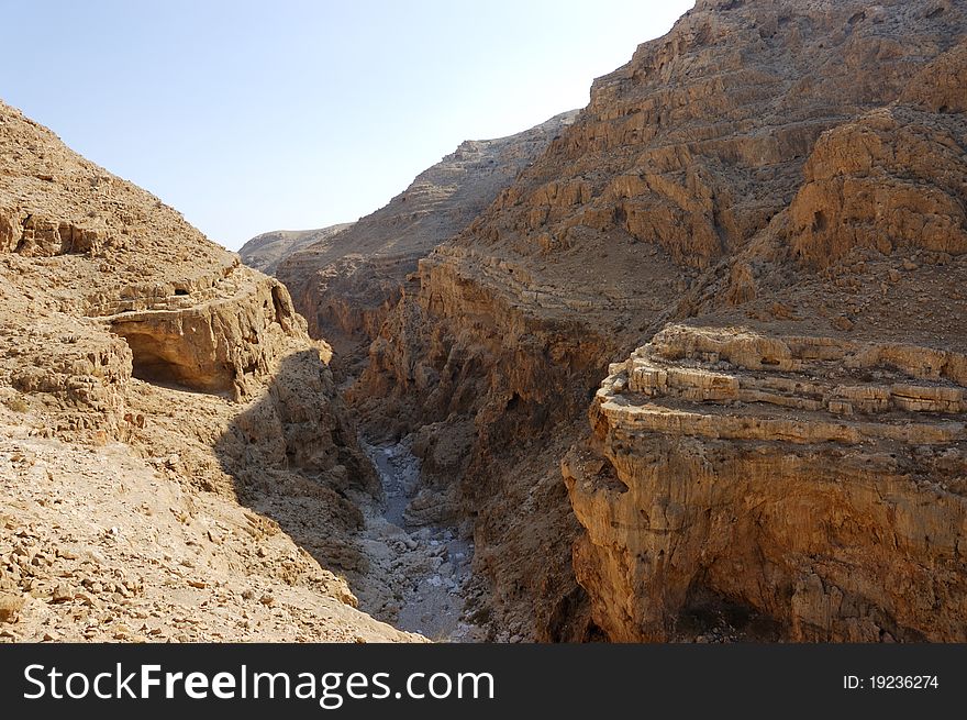 Deep gorge - wadi Og in Judea desert, Israel. Deep gorge - wadi Og in Judea desert, Israel.