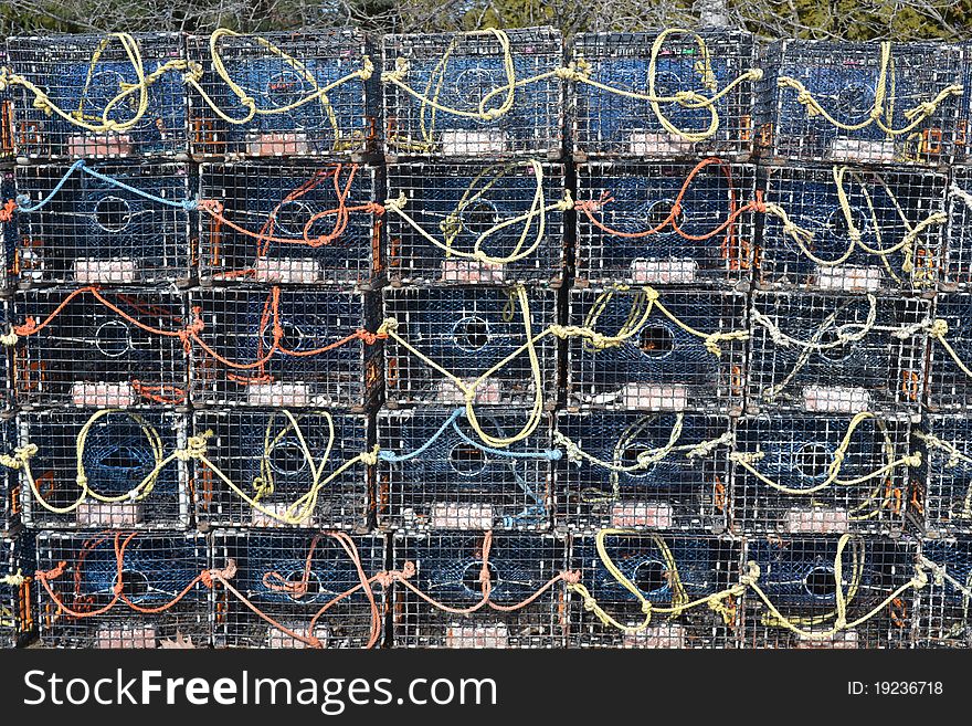 Lobster traps neatly stacked for the winter season