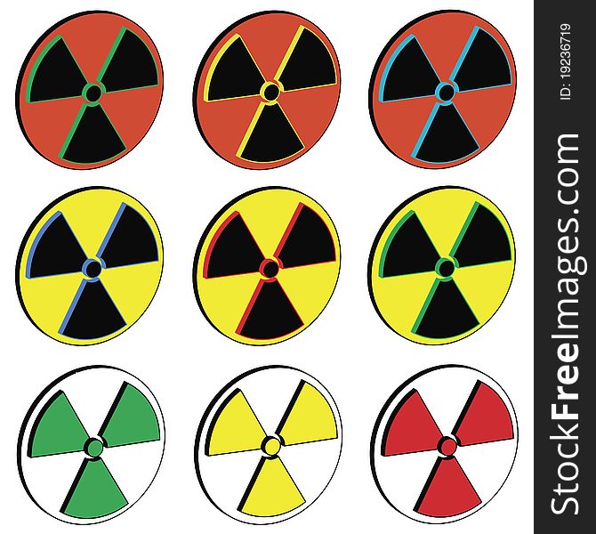Plastic cliparts of signs of radioactivity. Available as EPS-Files